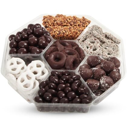 SizGit Mishloach Manot Chocolate Gift Box, 28oz Chocolate Gift Basket of 7 Sectional Platter, Ideal Food Gifts for Women on Mother’s Day, Easter, Thanksgiving, Anniversaries, Weddings or Any Occasion