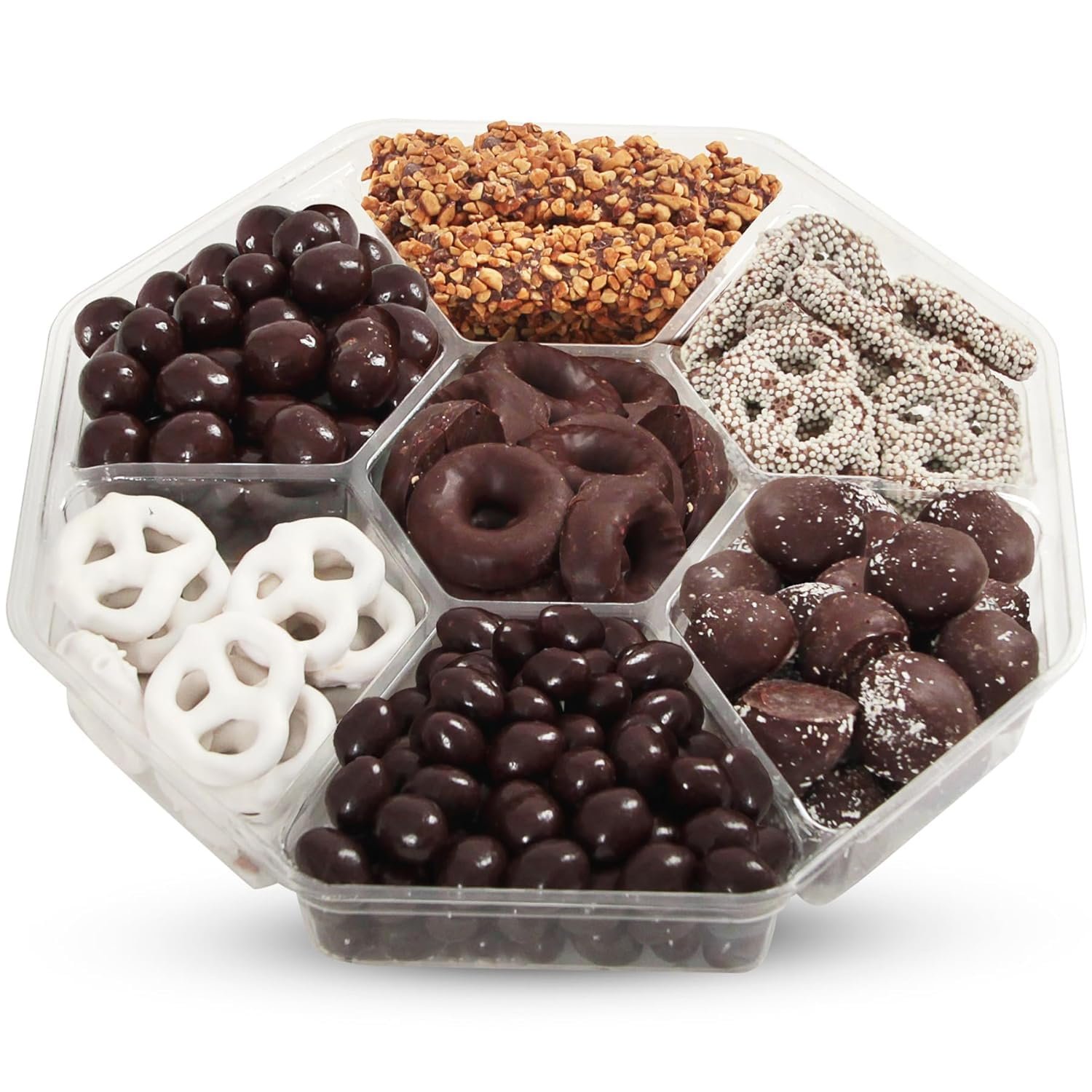 SizGit Mishloach Manot Chocolate Gift Box, 28oz Chocolate Gift Basket of 7 Sectional Platter, Ideal Food Gifts for Women on Mother’s Day, Easter, Thanksgiving, Anniversaries, Weddings or Any Occasion