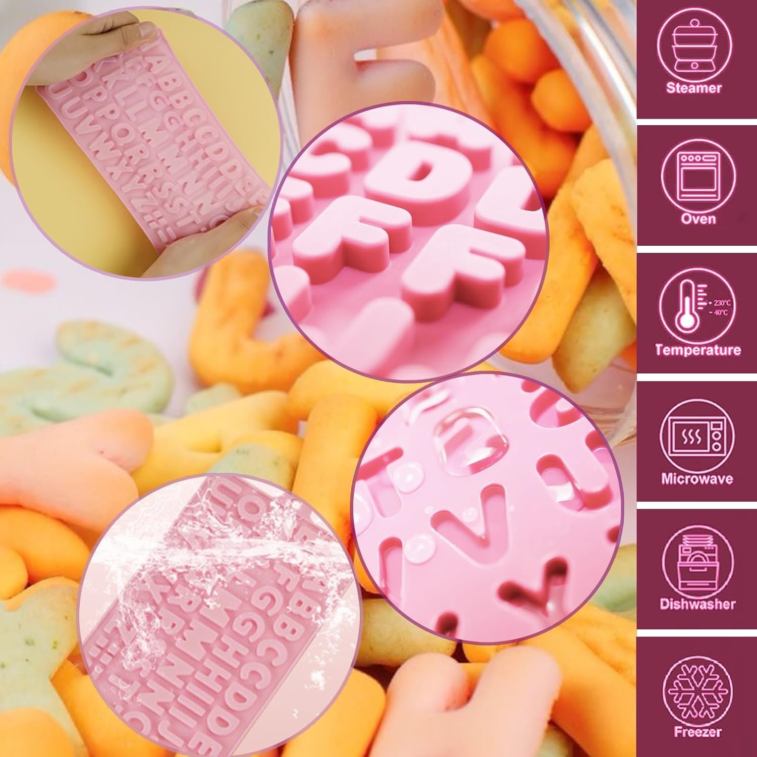 2 pcs Number Chocolate Molds and Letter Silicone Molds,Reusable Alphabet Candy Molds with Happy Birthday Cake Decorating Symbols, for cake cookies, ice cubes, chocolate resin - Image 3