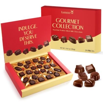 Easter Chocolate Gift Basket, Milk Chocolate Filled with Hazelnut Praline 24 Pieces, Ideal Chocolate Gift Box for Sharing and Gifting, Perfect Fancy Chocolate for Parties and Special Occasions