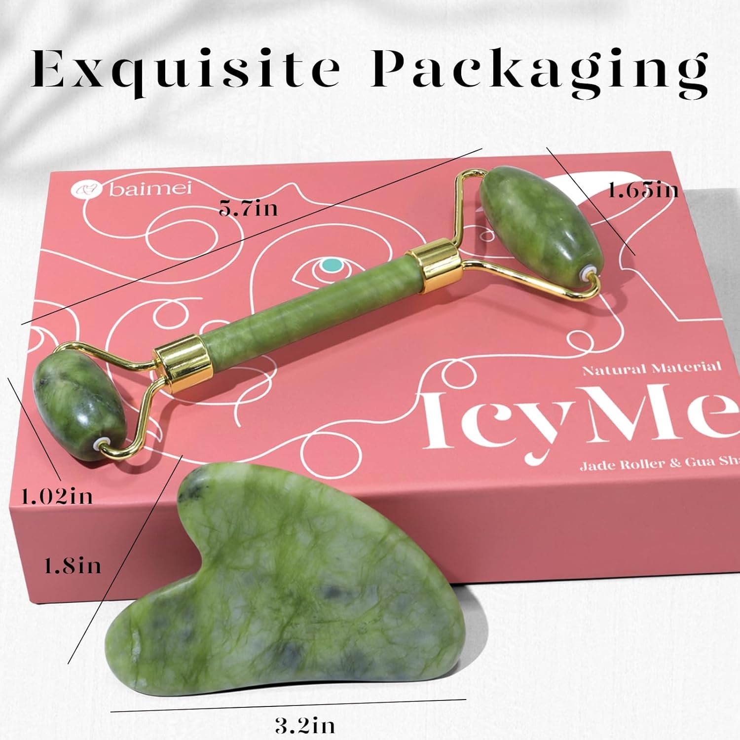 BAIMEI IcyMe Gua Sha & Jade Roller Facial Tools Face Roller and Gua Sha Set for Puffiness and Redness Reducing Skin Care Routine, Self Care Gift for Men Women - Green - Image 7