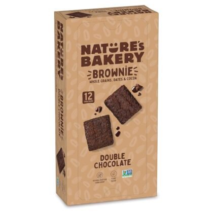 Nature’s Bakery Double Chocolate Brownie Bars, Whole Grains, Dates, and Cocoa, Plant Based, Dairy-Free, Snack Bar, Box of 12 twin packs