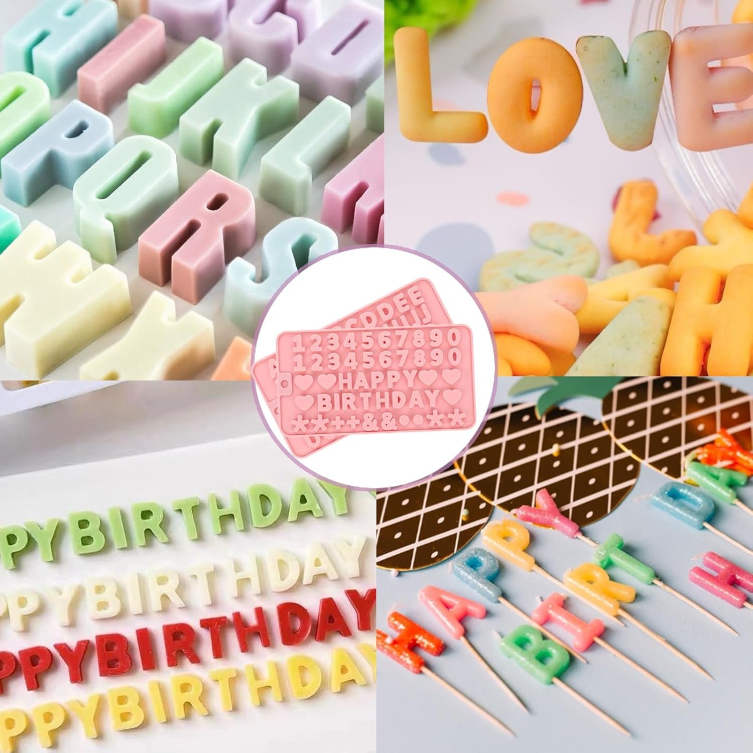 2 pcs Number Chocolate Molds and Letter Silicone Molds,Reusable Alphabet Candy Molds with Happy Birthday Cake Decorating Symbols, for cake cookies, ice cubes, chocolate resin - Image 4