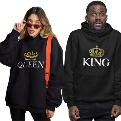Tstars King & Queen Matching Couple Hoodie Set - His & Hers Pullover Hoodies - Valentine's Day Gift for Couples