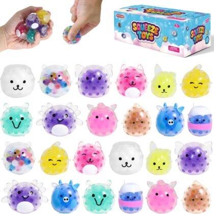 24 Pack Cute Animals Squishies for Kids, Kawaii Mini Squeeze Toys, Bulk Squishy Squeeze Ball Set Anti-Anxiety Stress Relief Toys for Easter Basket Fillers Egg Fillers Party Favors