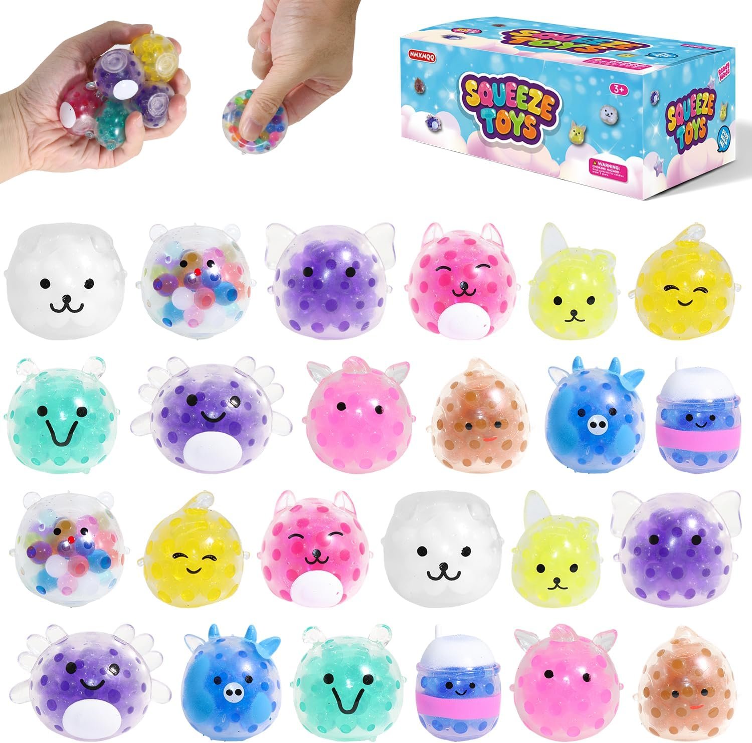 24 Pack Cute Animals Squishies for Kids, Kawaii Mini Squeeze Toys, Bulk Squishy Squeeze Ball Set Anti-Anxiety Stress Relief Toys for Easter Basket Fillers Egg Fillers Party Favors