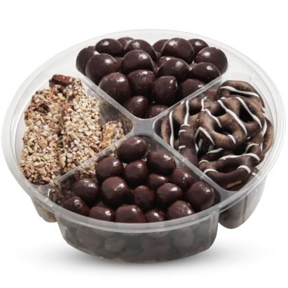 SizGit Mishloach Manot Kosher Chocolate Gift Box, 15oz Chocolate Gift Basket of 4 Sectional Platter, Ideal Food Gifts for Women on Mother’s Day, Easter, Thanksgiving, Anniversaries, Weddings or Any Occasion