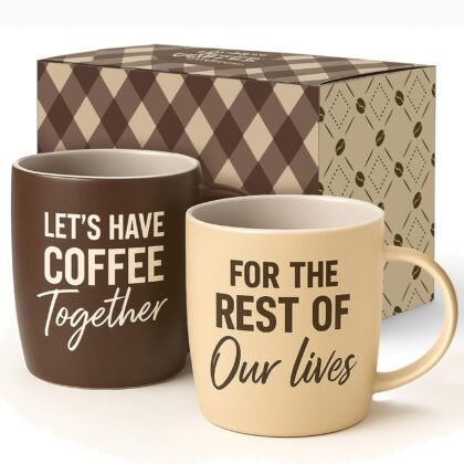 Triple Gifffted Let's Have Coffee Together Coffee Mug Set, Engagement Wedding Gifts for Couple, Bride and Groom Newlywed Bridal Shower, His and Hers, Mr and Mrs, Christmas, Valentine’s, Ceramic 13Oz