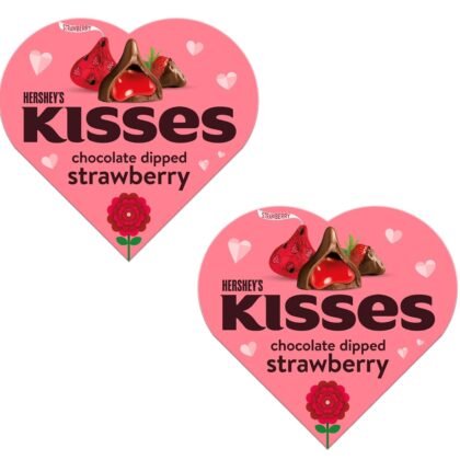 Hershey's Kisses Chocolate Dipped Strawberry - Pack of 2 - Heart Shaped Box - Strawberry Filled Kisses - Perfect for Valentine's Day and Sharing with that Special Someone