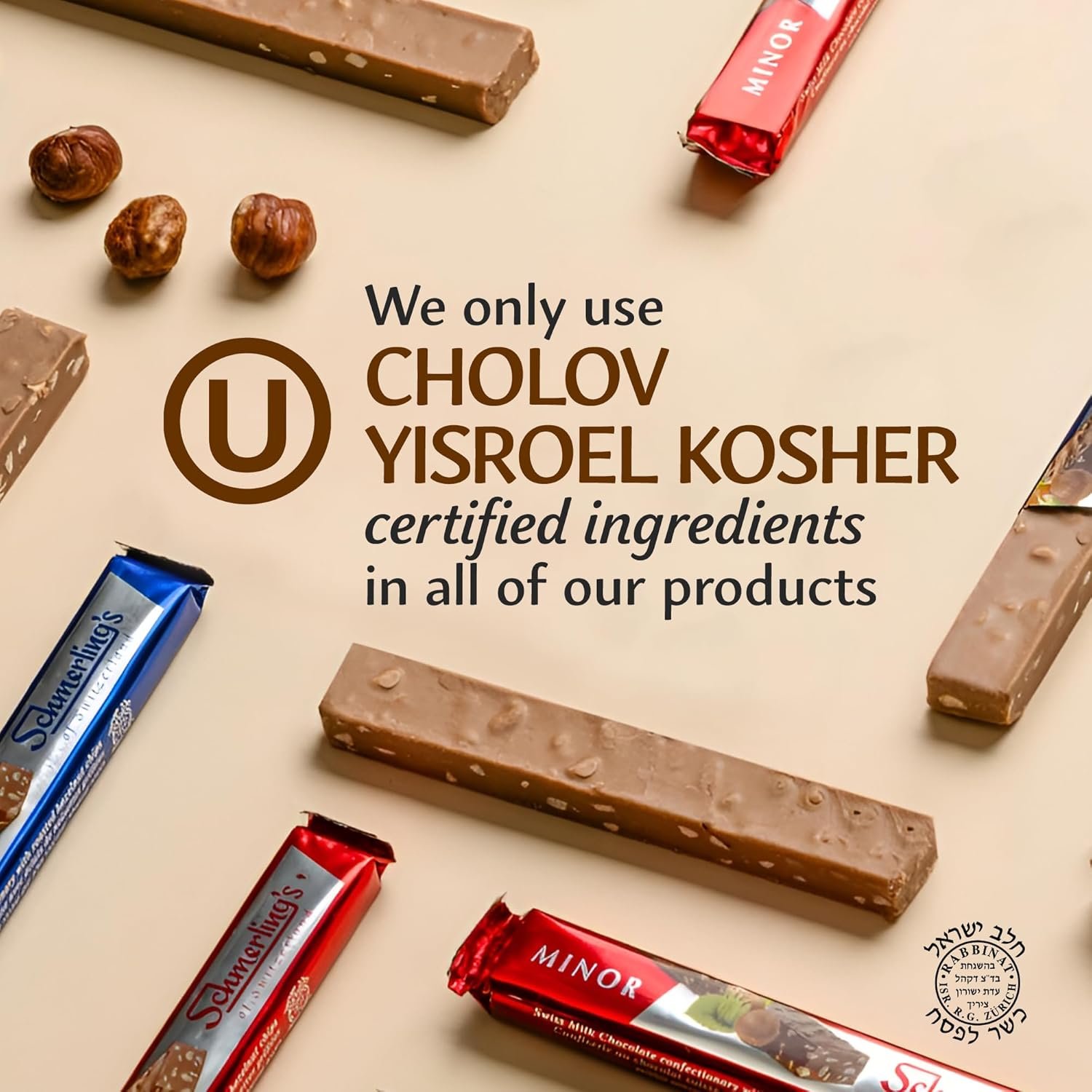 Schmerling's Minor Premium Swiss Chocolate Bars - Crunchy Milk Chocolate Candy Bars with Roasted Hazelnuts - GMO-Free, Kosher for Passover OU - 22g Each - Bulk (Pack of 30) - Image 3