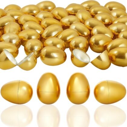 36 Pcs Golden Easter Eggs, 2.3" Fillable Shiny Gold Metallic Plastic Empty Easter Eggs for Easter Hunt, Classroom Prize, Basket Stuffers Fillers