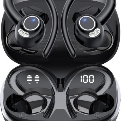 Wireless Earbuds, Bluetooth 5.4 Headphones Sport, Over Ear Buds With ENC Noise Cancelling Mic, 48H, Wireless Earphone With Earhooks, Stereo Deep Bass, IP7 Waterproof ear bud for Workout Running, Black