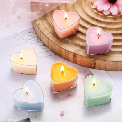 Honoson 12 Pack Valentine's Day Heart Tea Lights Candles Heart Tea Light Natural Wax Scented 6 Scents Conversation Candles for Spring Easter Wedding Engagement Gifting Aromatherapy Anniversary Decor