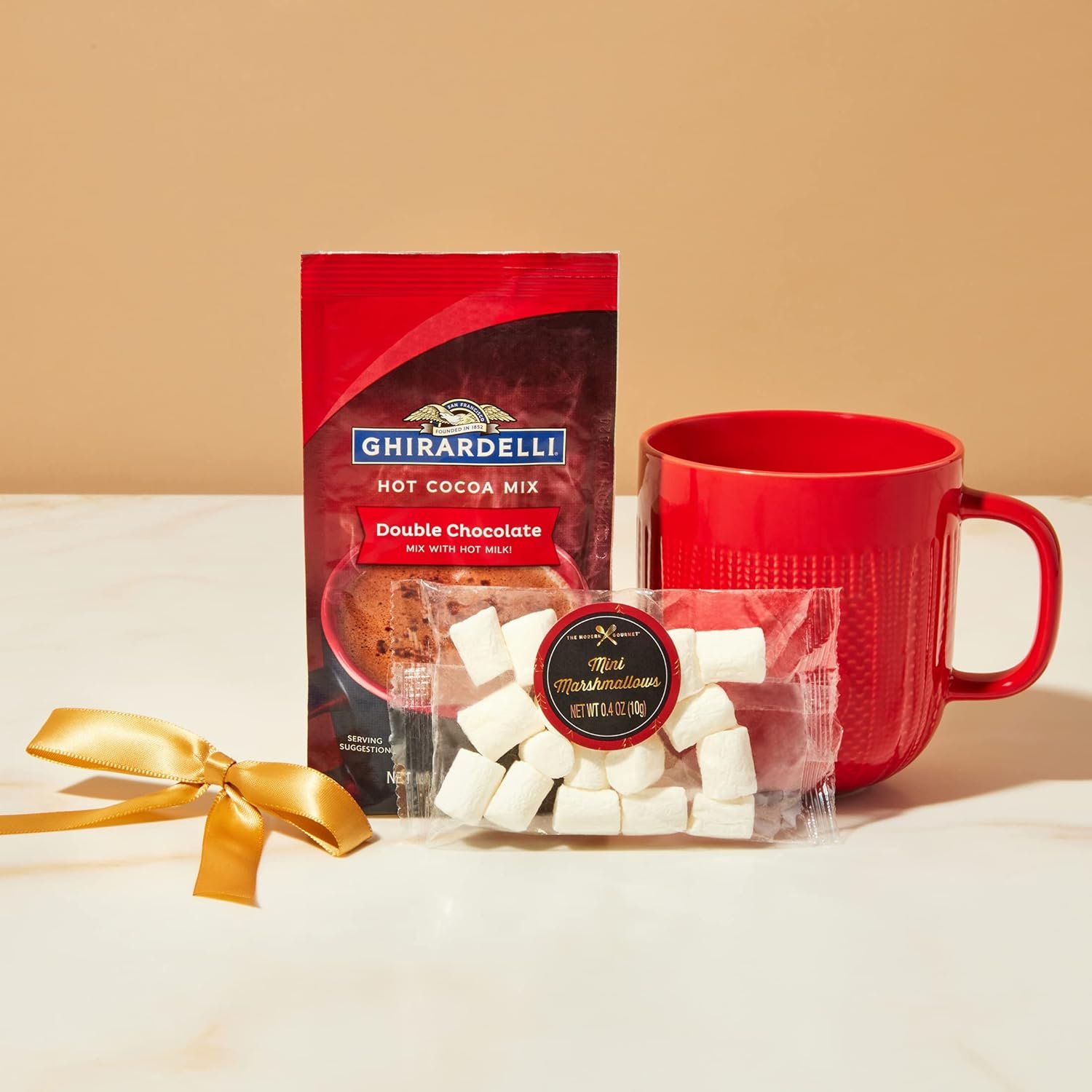 Hot Chocolate Gift Set Made with Ghirardelli, Includes 1 Single-Serve Packet of Ghirardelli Double Chocolate Hot Cocoa Mix, 1 Pack of Mini Marshmallows, and Ceramic Mug, Gourmet Hot Cocoa Gift Set, Valentine's Day - Image 3
