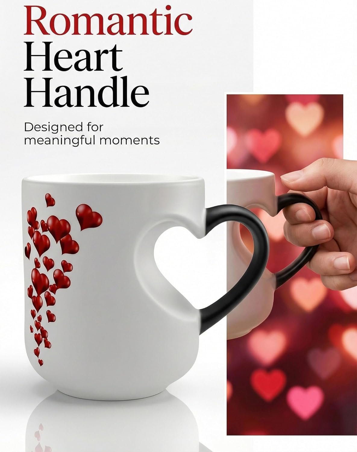 Heart-Shaped Color Changing Magic Ceramic Mug - 11oz Magic Heart Shape Changing Mugs with Dual-Side Heart Print, Romantic Heart Coffee Mug with Spoon, Romantic Surprise Gift (1PCS) - Image 4