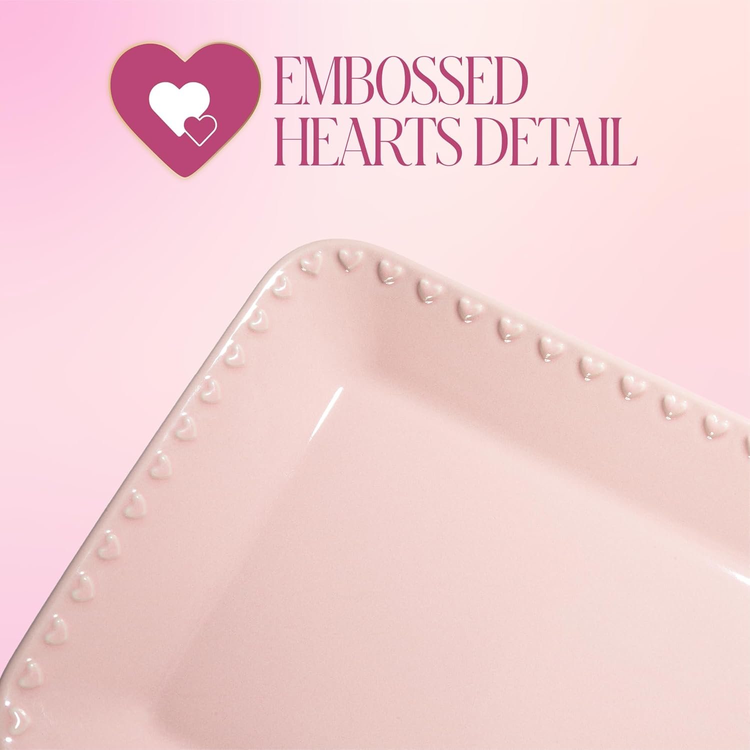 Paris Hilton Rectangle Ceramic Stoneware Serving Platter Tray, Embossed Hearts, Microwave Safe, 15x8-Inch, Pink - Image 5