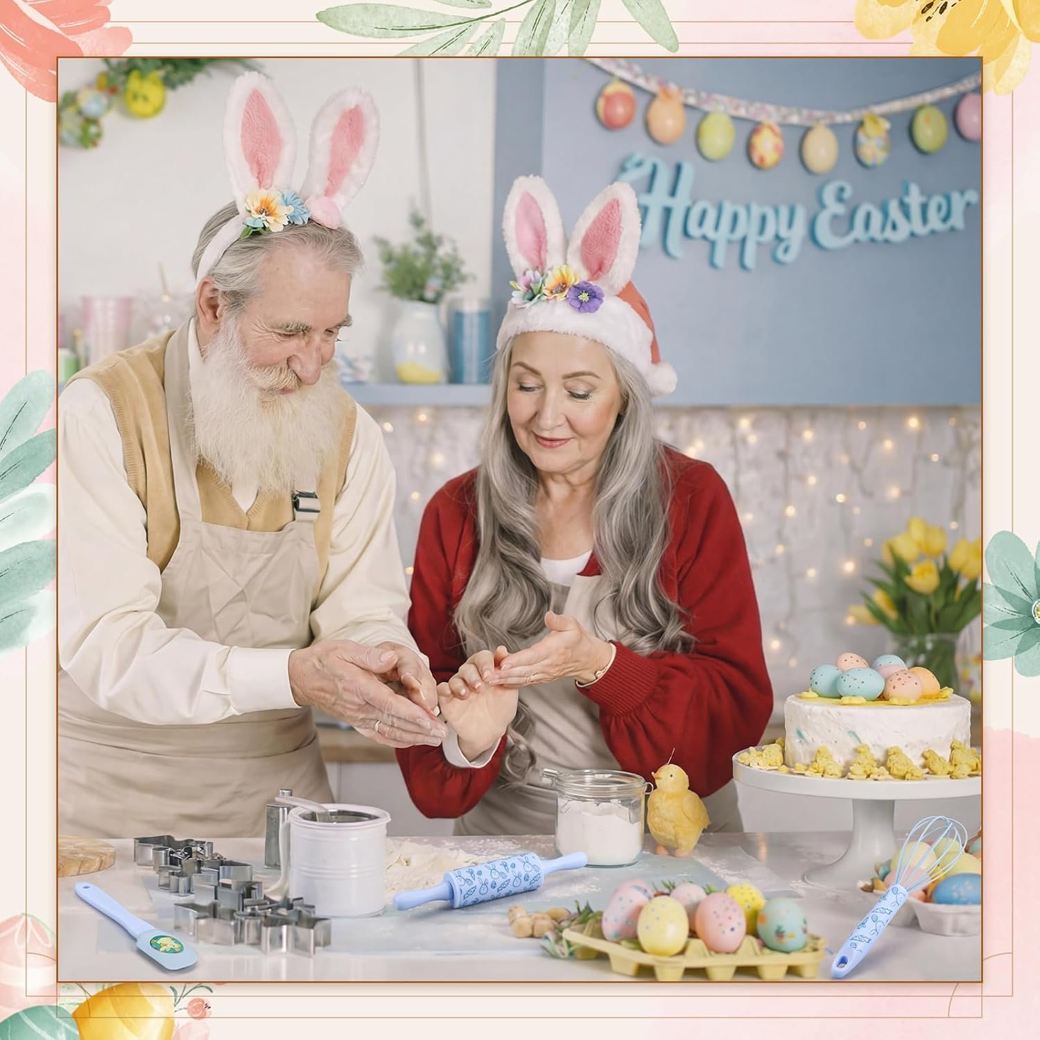 2 Sets Easter Mini Bake Set Include Spatula Whisk and Rolling Pin Bunny Carrot Egg Kitchen Cake Utensils Baking Supplies Gift - Image 5