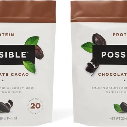 Protein Powder Chocolate Cacao - 20g of Vegan, Plant-Based Protein Mix - Non-GMO, Non-Dairy, Gluten-Free - 3.5g of BCAAs - 9 Essential Amino Acids - 30-Day Supply - 2 Bag, 30 Servings