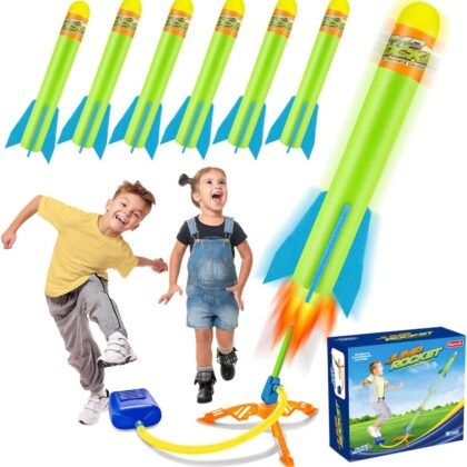 Banvih Toys Rocket Launcher for Kids, Easter Basket Stuffers for Ages 3 4 5 6 7 8+ Years Old, Outdoor Toys Games, Toddler Boys Birthday Gifts, 6 Foam Air Rockets, Launch up to 120+ft