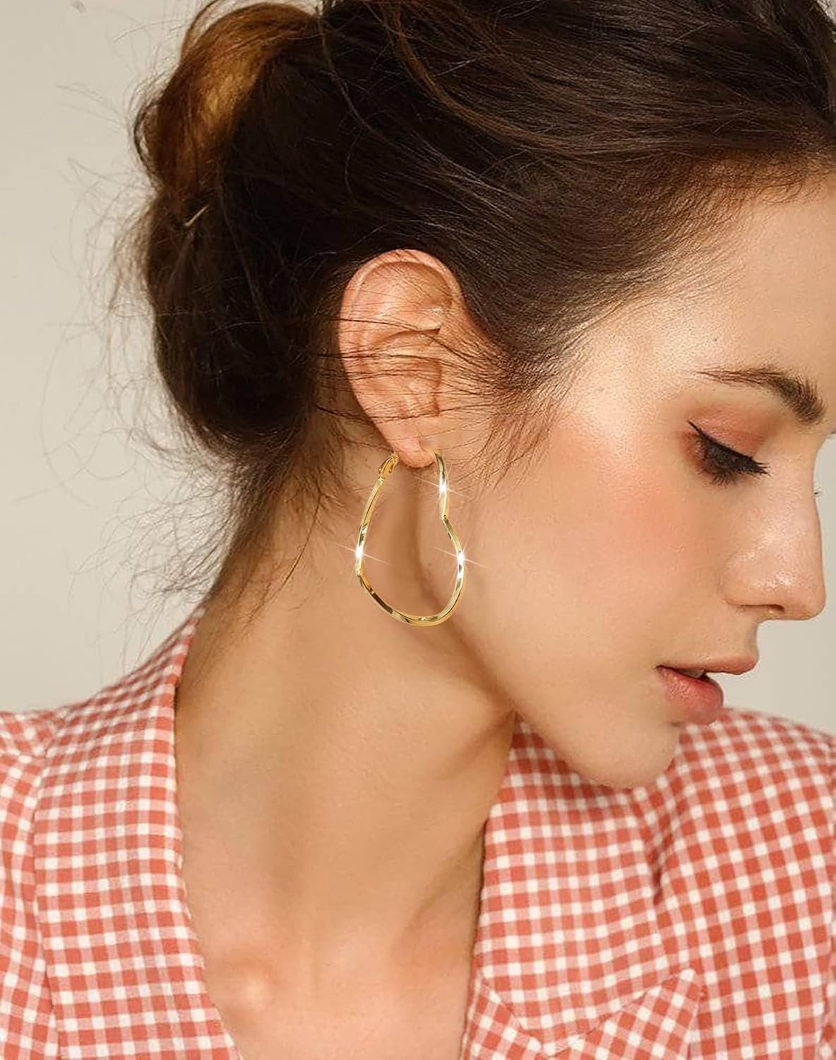 Trendy 14K Gold Plated Hoop Earrings for Women, Chunky Gold/Silver Earrings for Women Cubic Zirconia Baguette Hoop Earrings Heart Hoops Lightweight Hypoallergenic Jewelry,25mm/35mm/40mm/50mm - Image 4