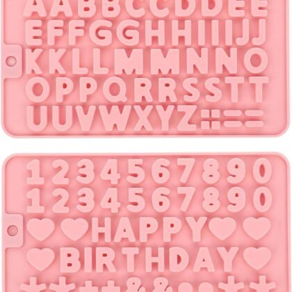 2 pcs Number Chocolate Molds and Letter Silicone Molds,Reusable Alphabet Candy Molds with Happy Birthday Cake Decorating Symbols, for cake cookies, ice cubes, chocolate resin