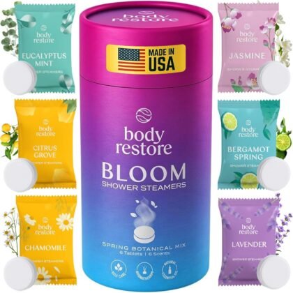 Body Restore Bath Bombs Aromatherapy 6 Pack – Birthday Gifts for Women, Men, Easter Basket Stuffers, Stress Relief, Relaxation, Self Care – Bloom Shower Steamers