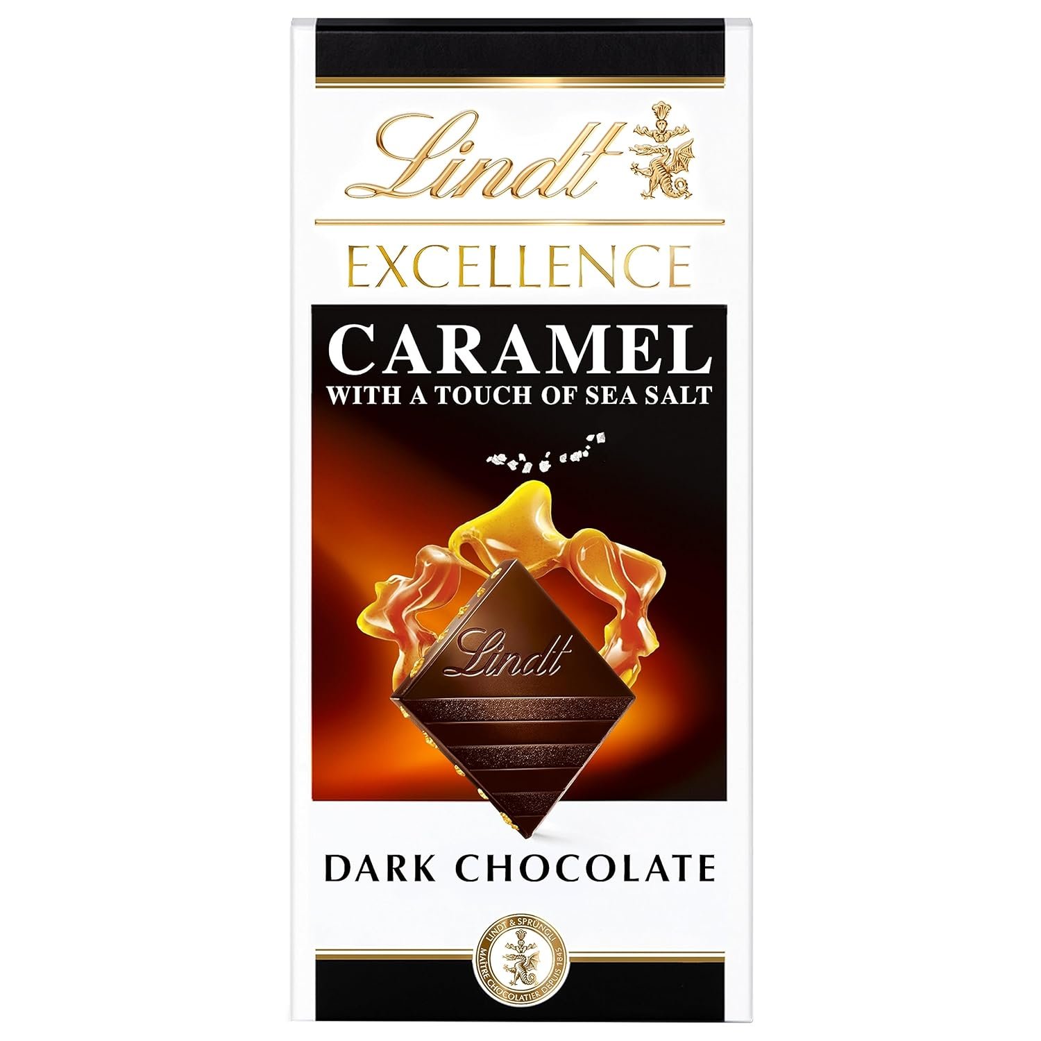 Lindt EXCELLENCE Caramel Sea Salt Dark Chocolate Candy Bar, Dark Chocolate with Pieces of Caramel and Sea Salt Crystals, 3.5 oz. Bar