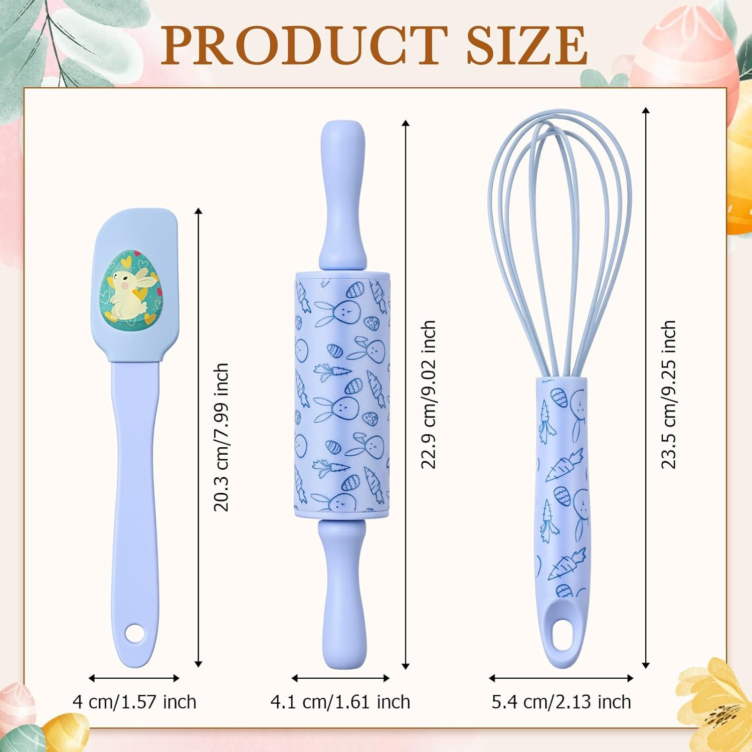 2 Sets Easter Mini Bake Set Include Spatula Whisk and Rolling Pin Bunny Carrot Egg Kitchen Cake Utensils Baking Supplies Gift - Image 2