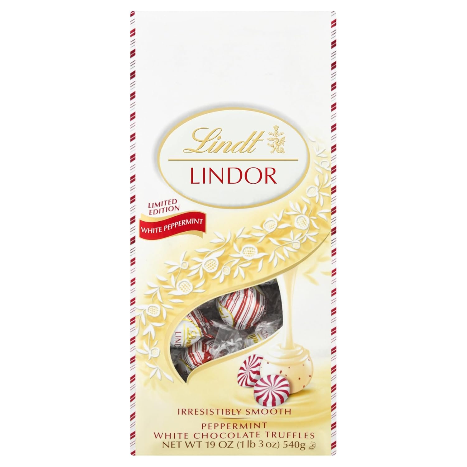Lindt LINDOR White Chocolate Peppermint Candy Truffles with Smooth Peppermint Truffle Center, 19 oz. Bag - Image 8