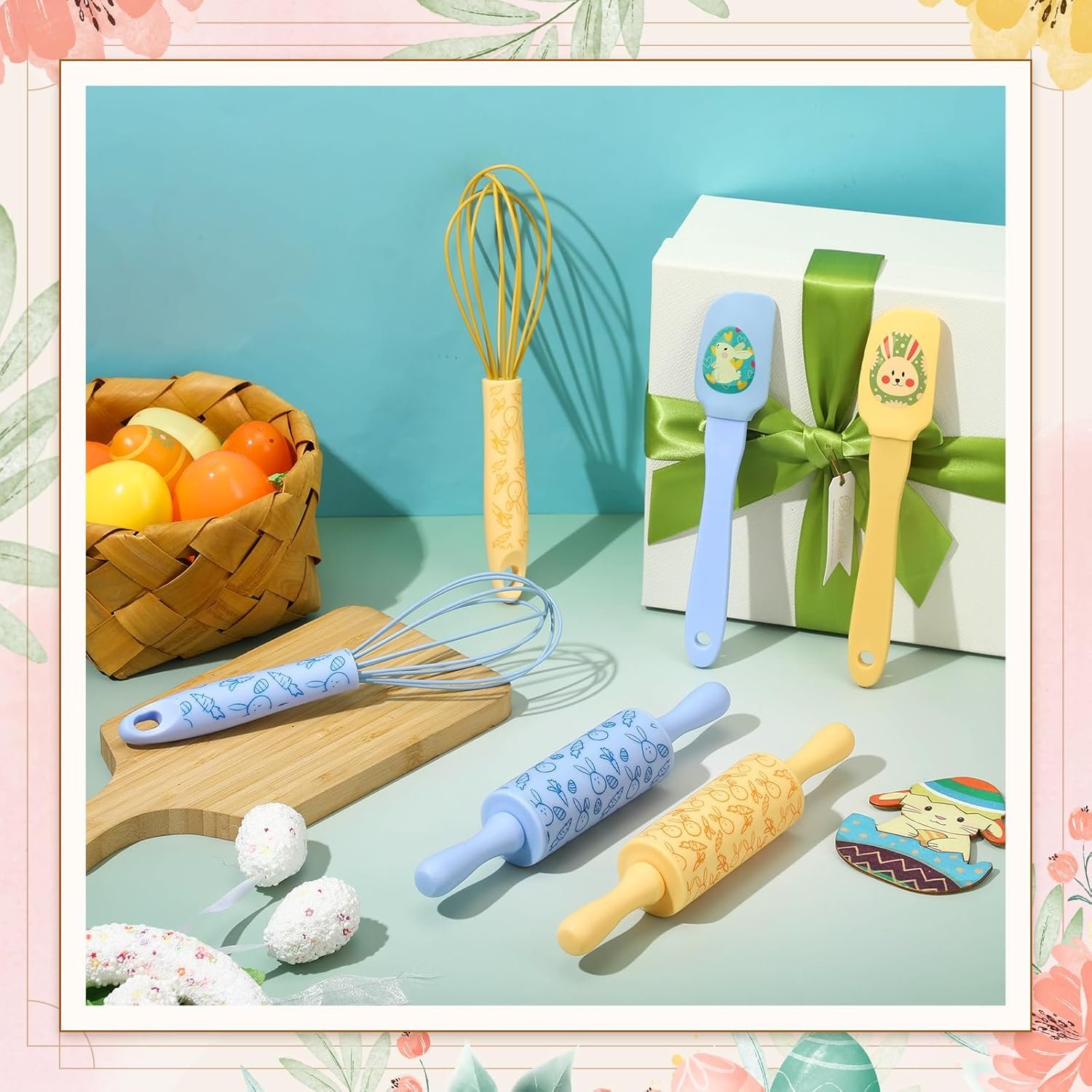 2 Sets Easter Mini Bake Set Include Spatula Whisk and Rolling Pin Bunny Carrot Egg Kitchen Cake Utensils Baking Supplies Gift - Image 4