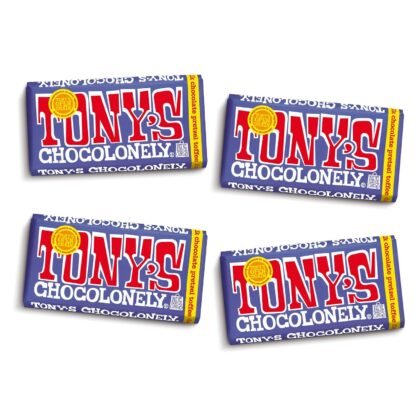 Tony's Chocolonely 42% Dark Milk Chocolate Bar with Pretzel & Toffee - Dark Milk Chocolate, Pretzel & Toffee Chunks, Belgium Chocolate, No Artificial Flavoring, Fairtrade & B Corp Certified - 6.35 oz, 4 Bars