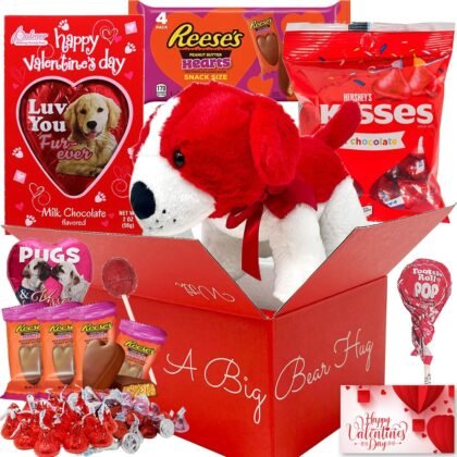 Gift Basket | Assorted Chocolate Hearts, Milk Chocolate Kisses, Valentine Candy Delights, Solid Chocolate Bar, Lollipops – Gifts for Kids Him Her Boyfriend Girlfriend Romantic (Big Size, Love)
