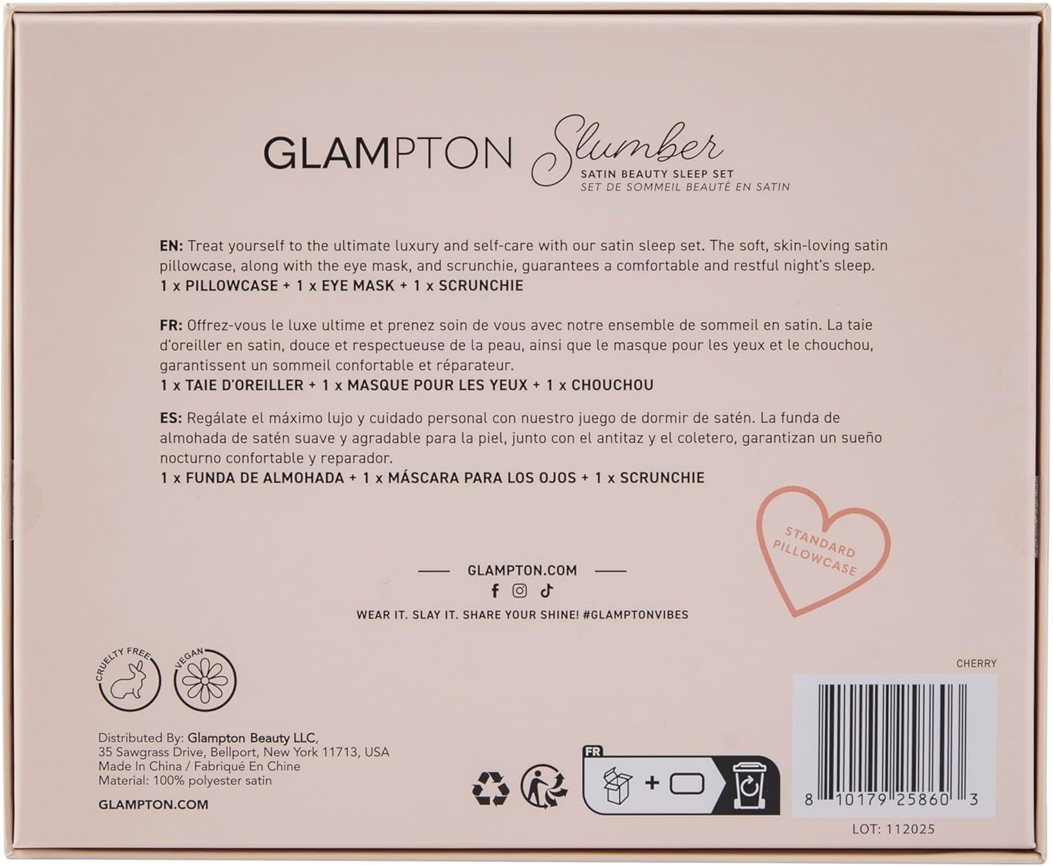 Slumber Satin Beauty Sleep Set, Cherry, 3-Piece Set with Pillowcase, Eye Mask, and Scrunchie - Image 8