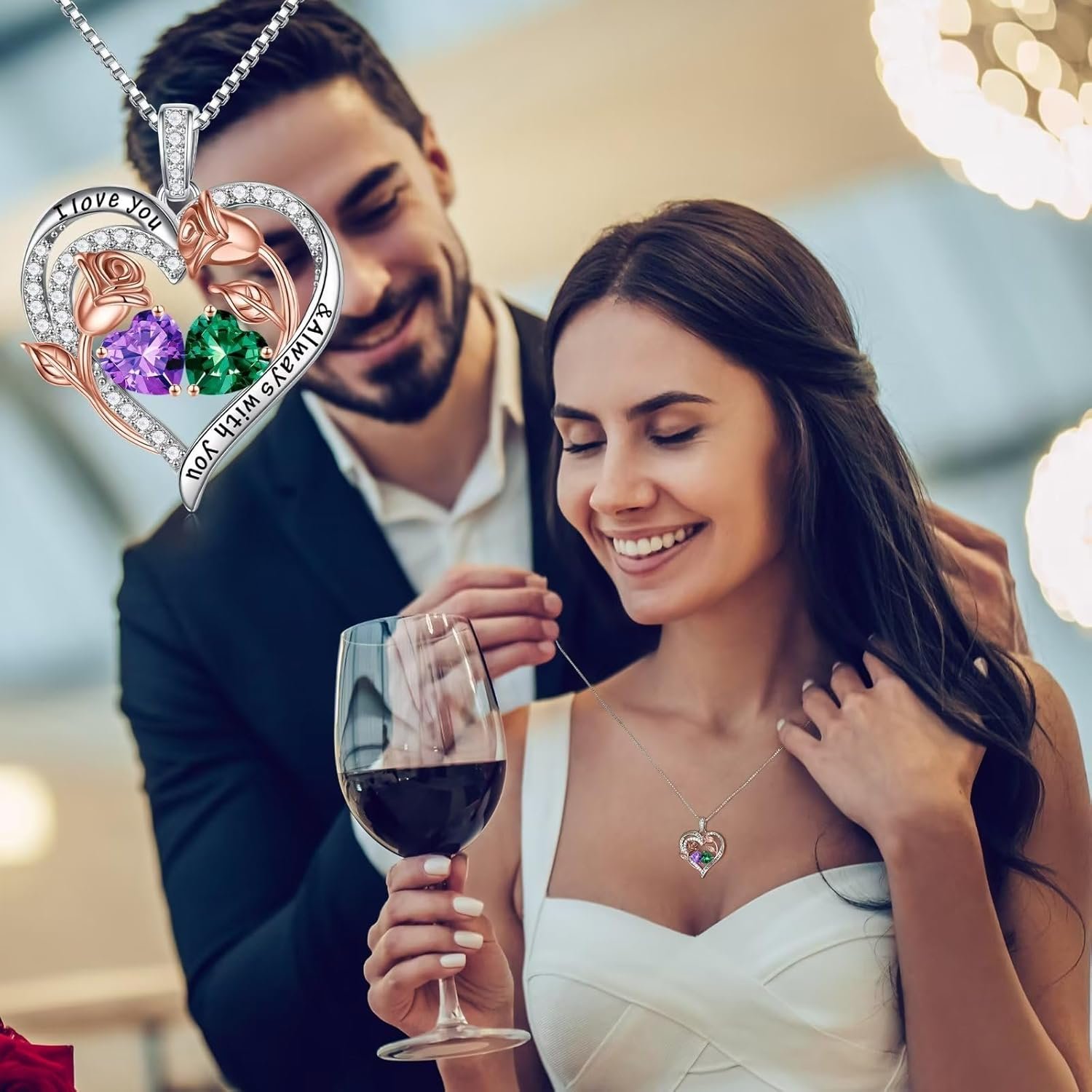 Iefil Easter Gifts for Women Wife - 925 Sterling Silver Birthstone Necklace, Birthday Anniversary Jewelry Gifts for Her Wife Mom Daughter - Image 4