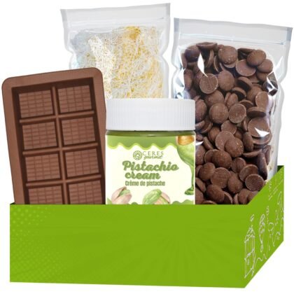 Dubai Chocolate Bar DIY Kit – Includes Mold, 12.3 oz Melting Wafers, 3.5 oz Kataifi, 7 oz Pistachio Spread – Gift Kit for Choco Lovers and Christmas, Make Your Own Gourmet Pistachio Chocolate at Home