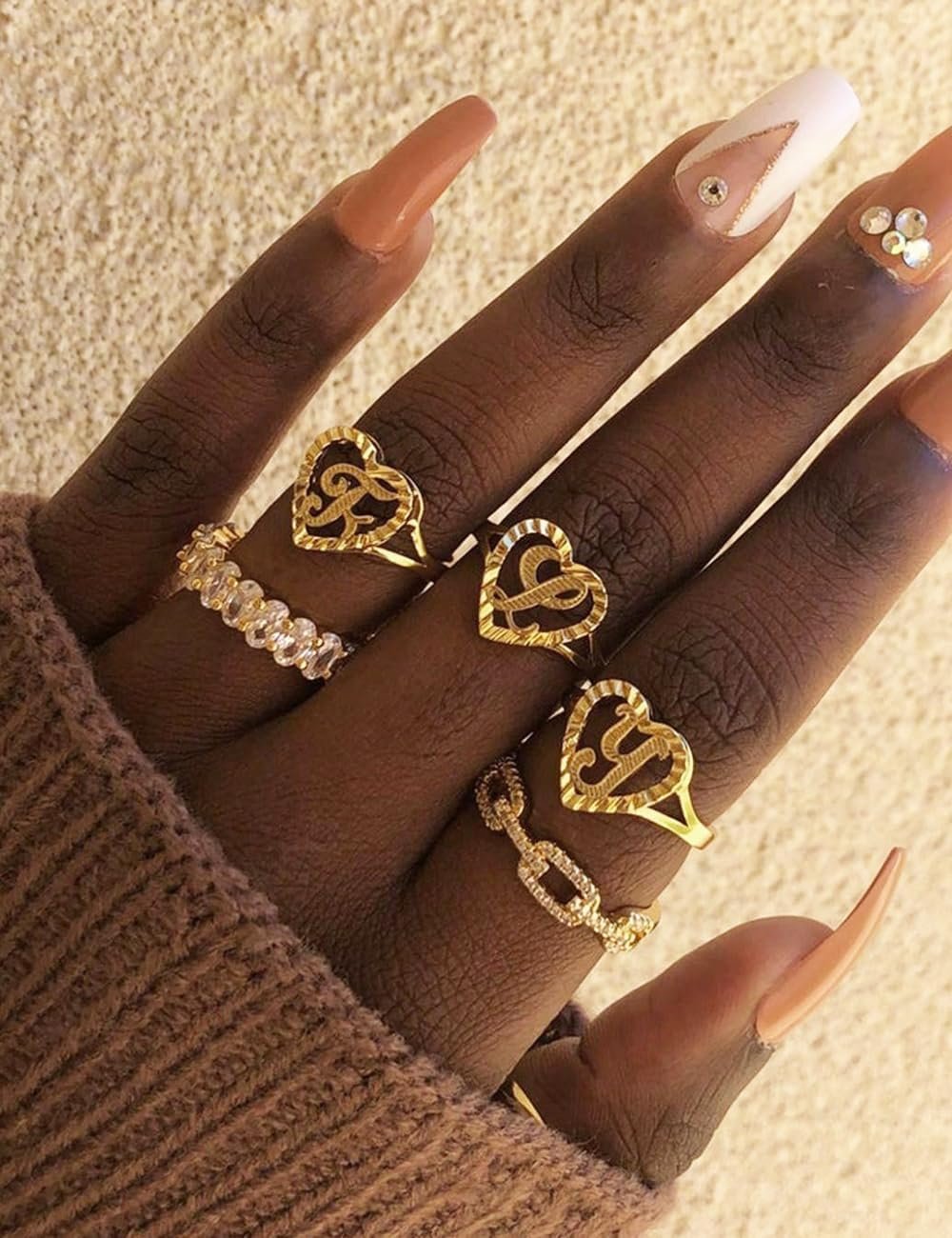 RLMOON Gold Initial Rings for Women Non Tarnish 14K Gold Plated Vintage Heart Thumb Rings Personalized Carved Letter Statement Stackable Rings Size 6-10 Jewelry Gifts - Image 2