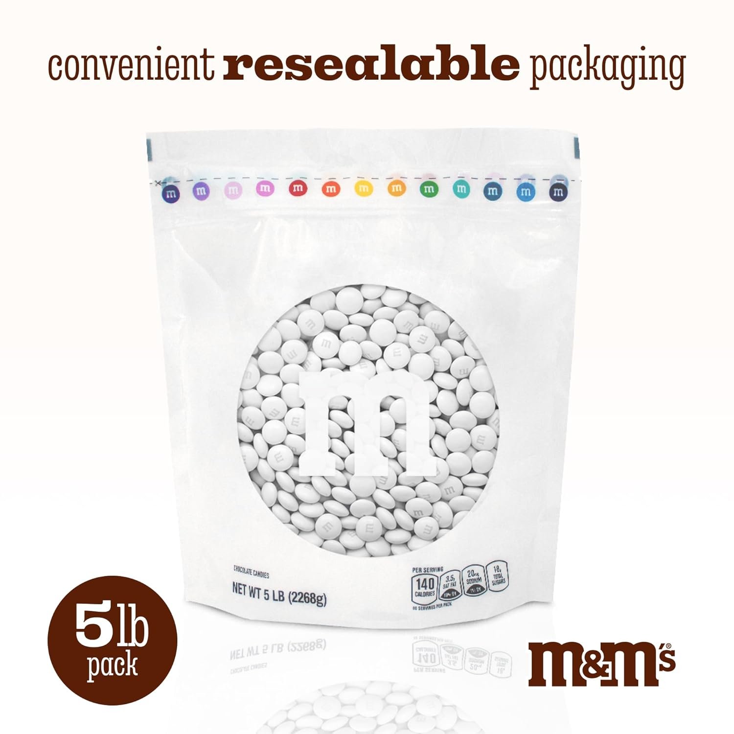 M&M’S WORLD White Milk Chocolate Candy, 5 lbs Resealable Pack, Bulk Candy for Party Favors, Weddings, Birthdays, Easter & Graduations - Image 4