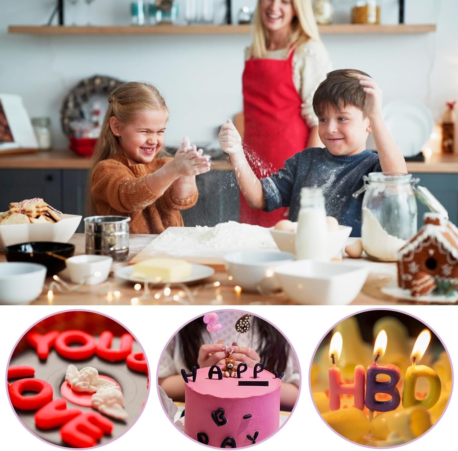 2 pcs Number Chocolate Molds and Letter Silicone Molds,Reusable Alphabet Candy Molds with Happy Birthday Cake Decorating Symbols, for cake cookies, ice cubes, chocolate resin - Image 5