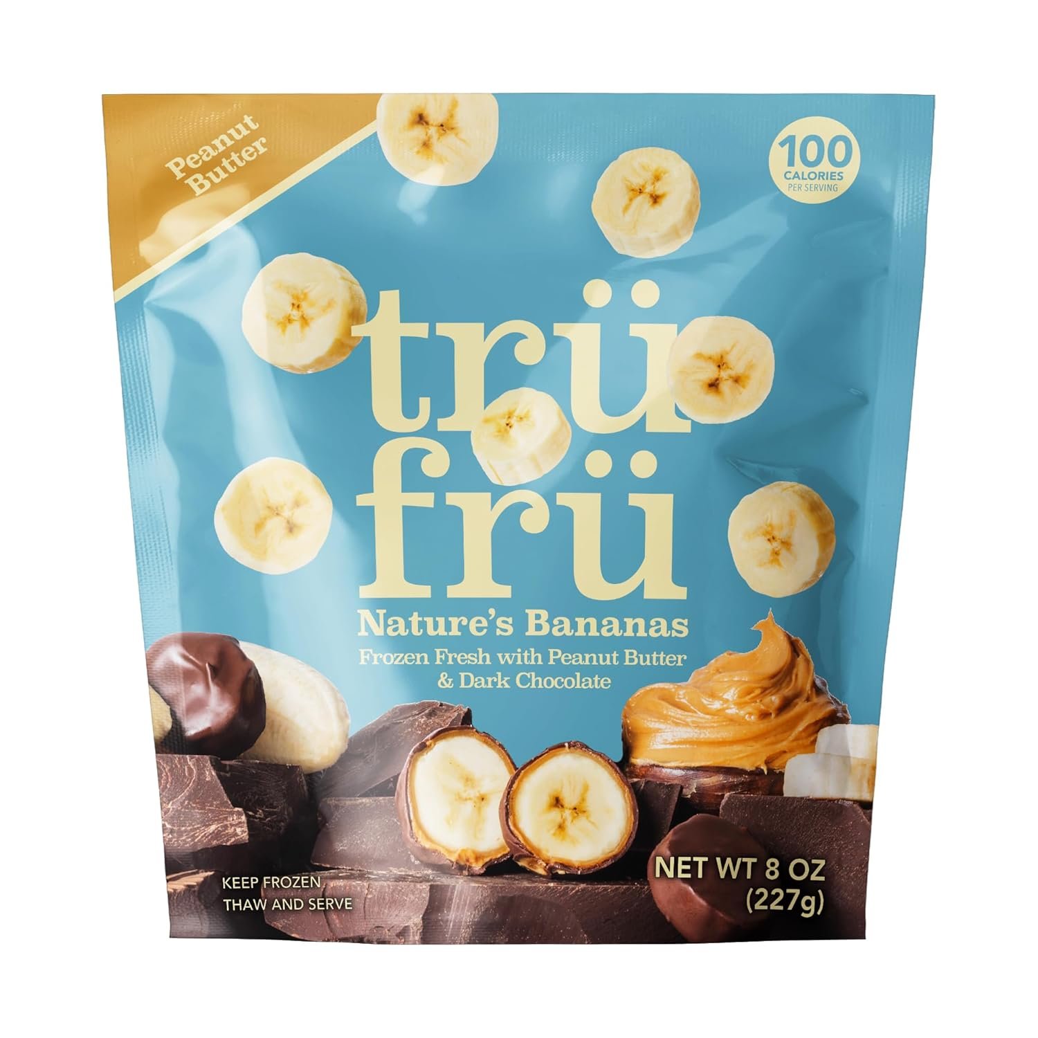 Tru Fru, Bananas Frozen Peanut Butter Dark Chocolate, 8 Ounce