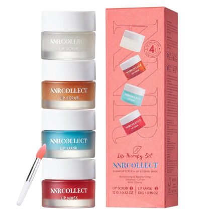 ANRCOLLECT Lip Scrub and Lip Mask Set- Lip Treatment Care Kit with 2 Lip Exfoliator Scrub & 2 Lip Butter Mask, Intense Hydration Set for Dry Chapped Cracked Lips (4 Pack), Valentines Day Gifts