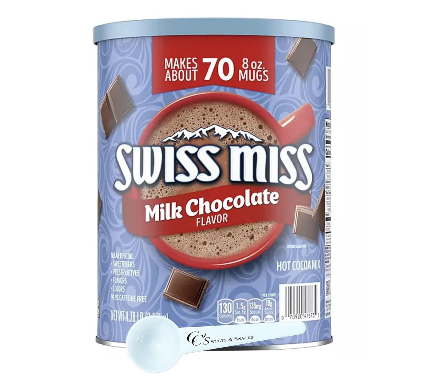 Swiss Miss Milk Chocolate Hot Cocoa Mix Canister, 70 Servings, 4.78 lb W/CC's Sweets and Snacks Scoop