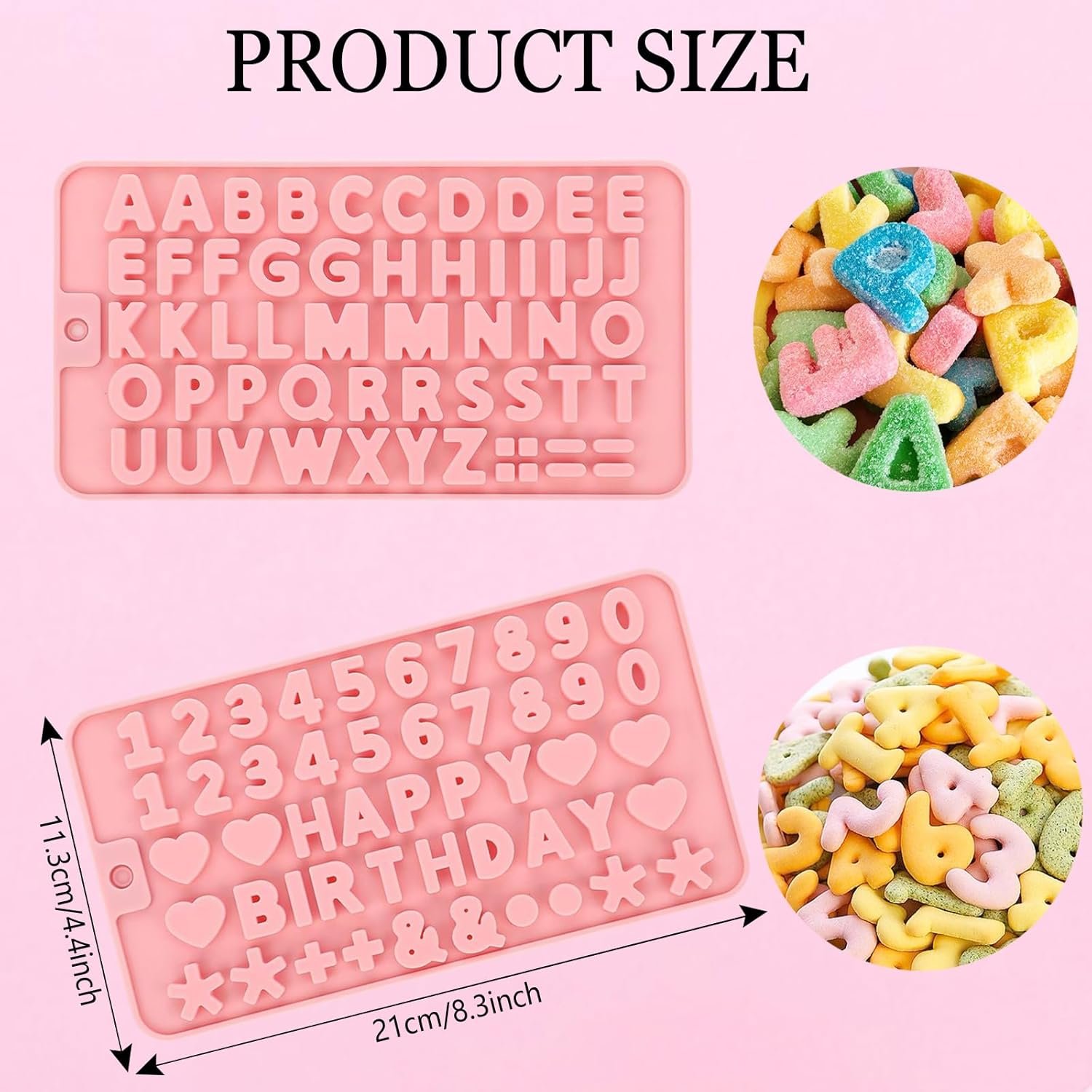 2 pcs Number Chocolate Molds and Letter Silicone Molds,Reusable Alphabet Candy Molds with Happy Birthday Cake Decorating Symbols, for cake cookies, ice cubes, chocolate resin - Image 2