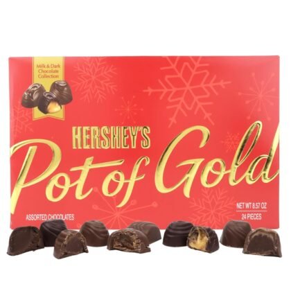 HERSHEY'S Christmas Pot of Gold Assorted Milk and Dark Chocolate Truffles Box, Candy Gift Set, 24 Total Pieces, 8.57 Ounces