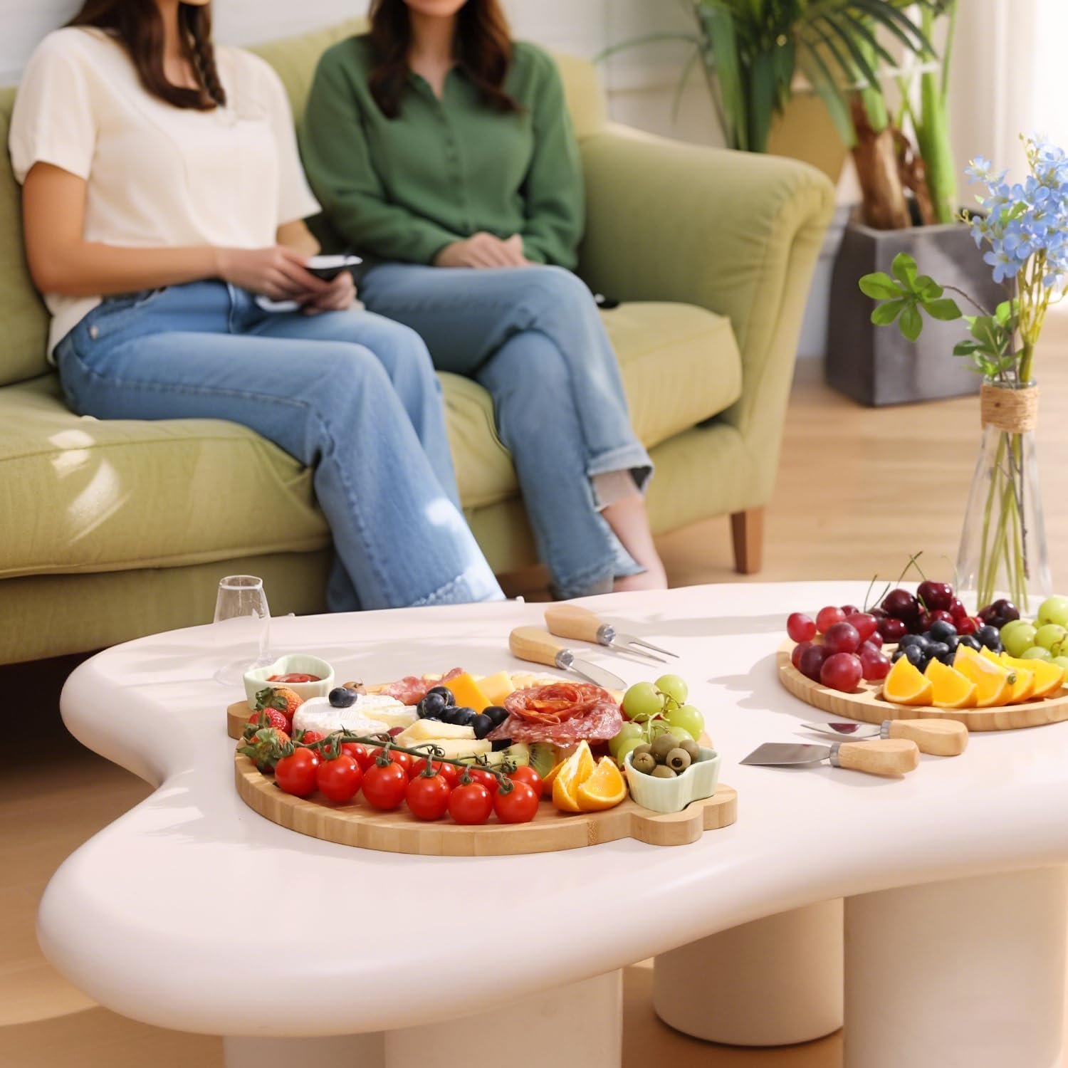 Charcuterie Boards,Cute Bamboo Cheese Board,House Warming Gifts New Home,Wedding Bridal Shower Gift,Valentine Birthday Mother's Day for Women Mom,Round Meat Fruit Serving Tray Platter - Image 6