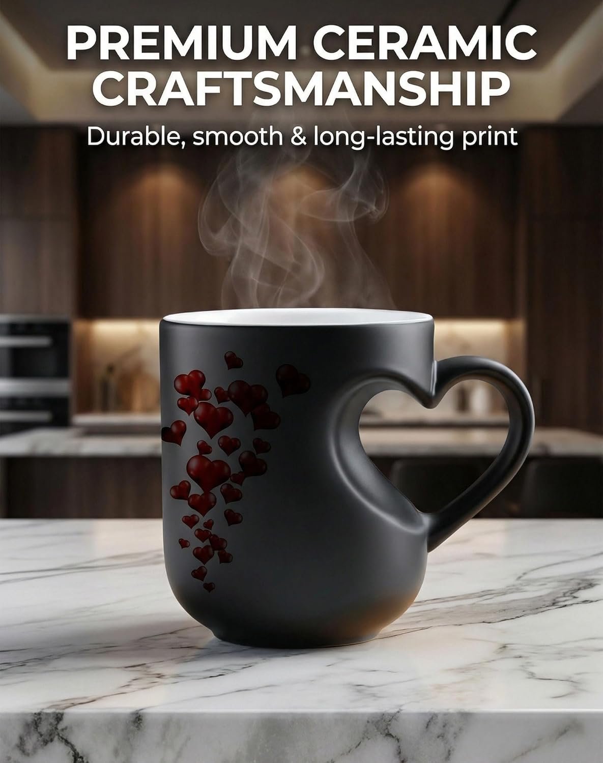 Heart-Shaped Color Changing Magic Ceramic Mug - 11oz Magic Heart Shape Changing Mugs with Dual-Side Heart Print, Romantic Heart Coffee Mug with Spoon, Romantic Surprise Gift (1PCS) - Image 5