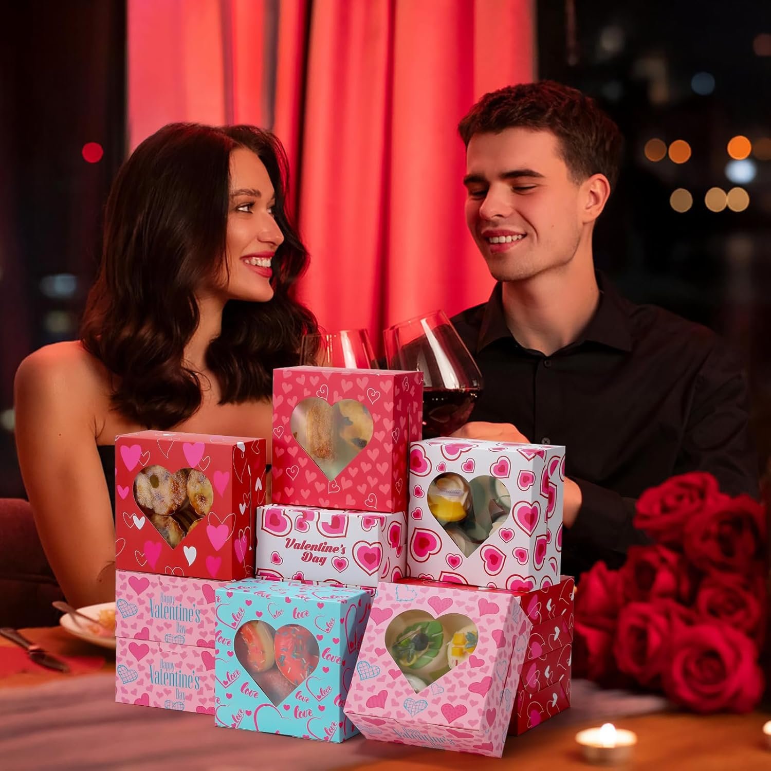 30 Pack Small Valentine's Day Cookie Boxes, 6x6x3 inches Cupcake Containers Valentines Bakery Treat Boxes with Heart Window for Cupcakes Donuts Cookie Chocolates Strawberries - Image 7