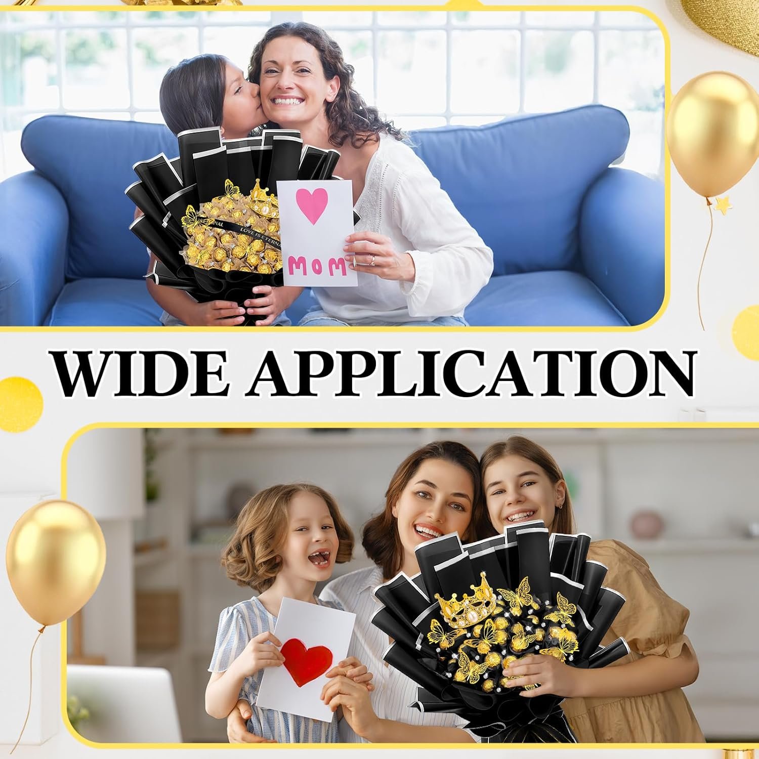 109 Graduation DIY Chocolate Flower Bouquet Kit 2026 Candy Rose Clear Acrylic Lollipop Ball Holder Floral Wrapping Paper 3D Gold Butterfly Crown Ribbon Grad Gift(Black and Silver) - Image 6