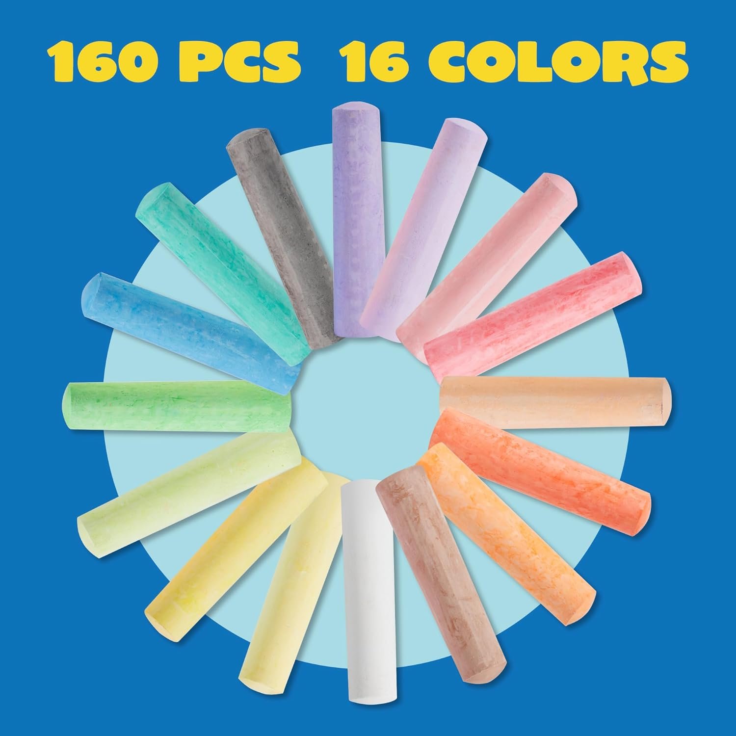 JOYIN 160 PCS Sidewalk Chalks Set-16 Colors Non-Toxic Washable Jumbo Chalk for Outdoor Art Play, Painting on Chalkboard, Blackboard and Playground - Image 2