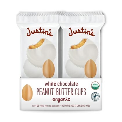 Justin's Organic White Chocolate Peanut Butter Cups, Rainforest Alliance Certified Cocoa, Gluten-free, Responsibly Sourced, 1.4 Ounce (Pack of 12)