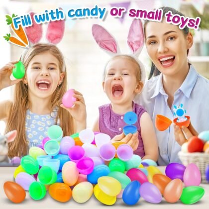 50Pcs Empty Plastic Easter Eggs - Party Decorations, Printed Shells, Fillable Basket Fillers Stuffers, Classroom Prize Egg Supplies Toy for Kids